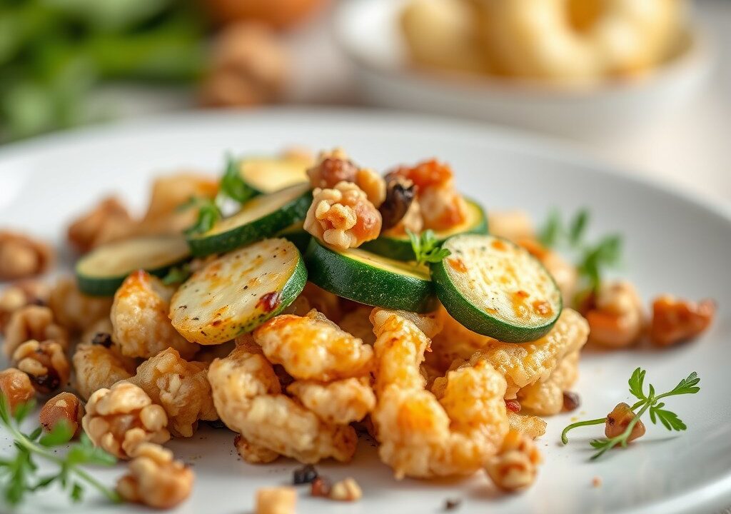 Gebakken slibtong met courgette., AI-gegenereerde illustratie