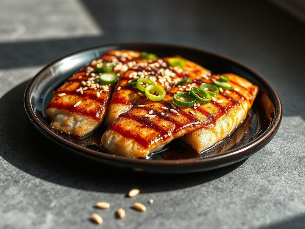 Gebakken Tilapia filets op Koreaanse wijze., AI-gegenereerde illustratie