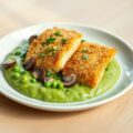 Gebakken vis met dorerwtenpuree en champignons