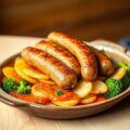 Gebakken worstjes met tomaat en broccoli