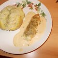 Gebakken zeewolffilet met witte wijnsaus