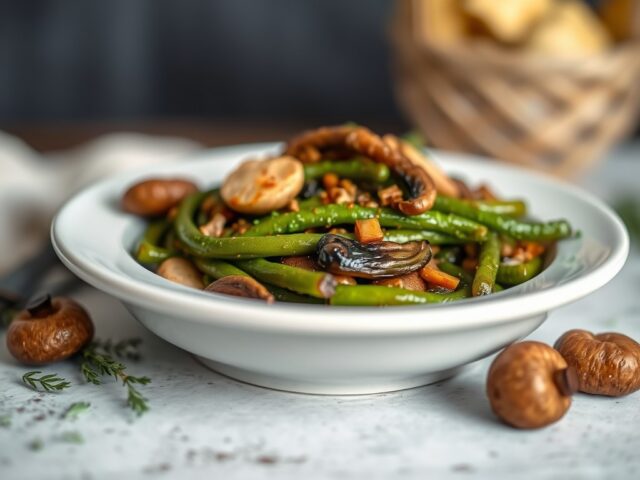 Gebraden eend met groene asperges — AI-gegenereerde illustratie