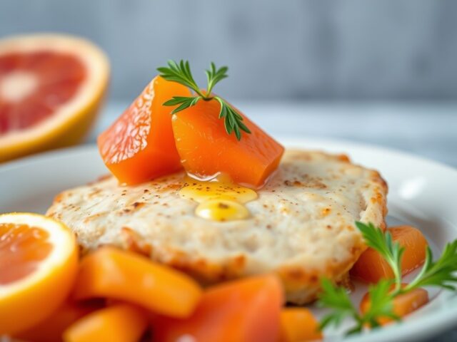 Gebraden eendenborstfilets met Florida grapefruit — AI-gegenereerde illustratie