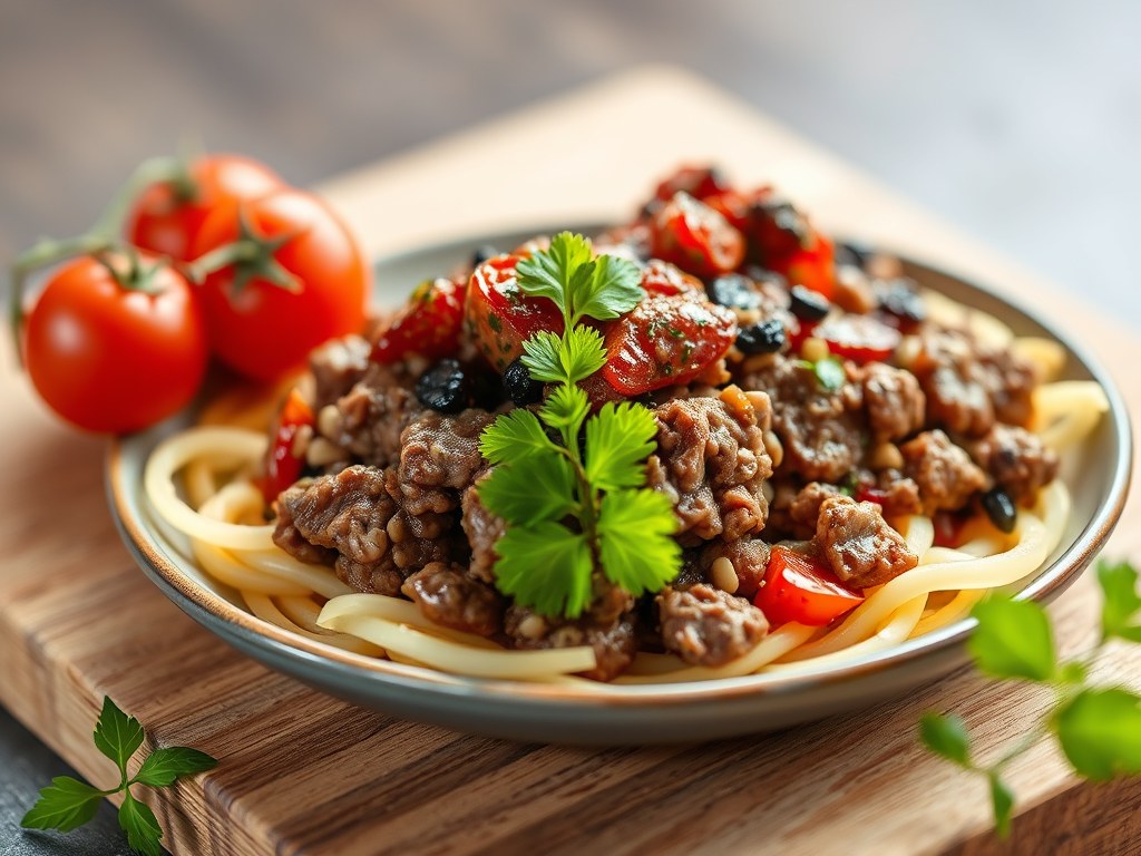 Gebraden gehakt met tapenade, AI-gegenereerde illustratie