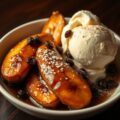 Geflambeerde banaan met vanille-ijs
