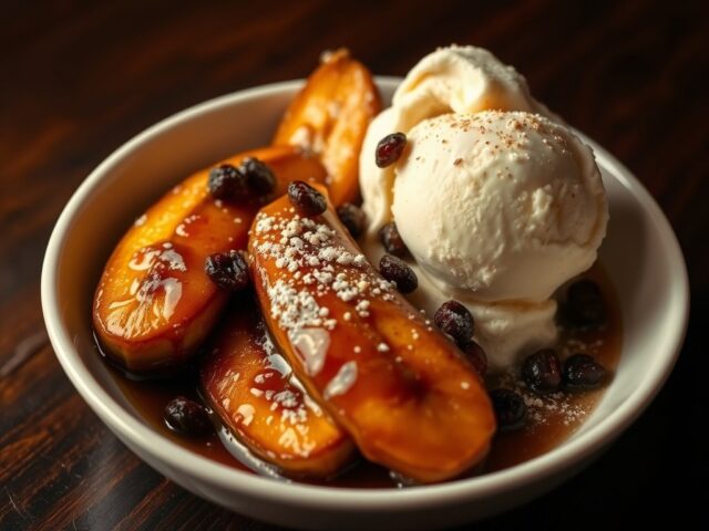 Geflambeerde banaan met vanille-ijs