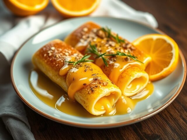 Geflambeerde flensjes met sinaasappelsaus