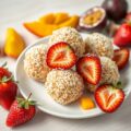 Gefrituurde aardbeienijsbollen
