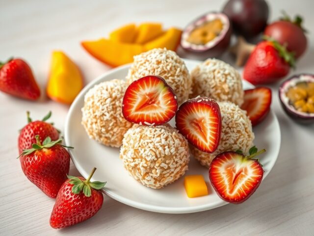 Gefrituurde aardbeienijsbollen