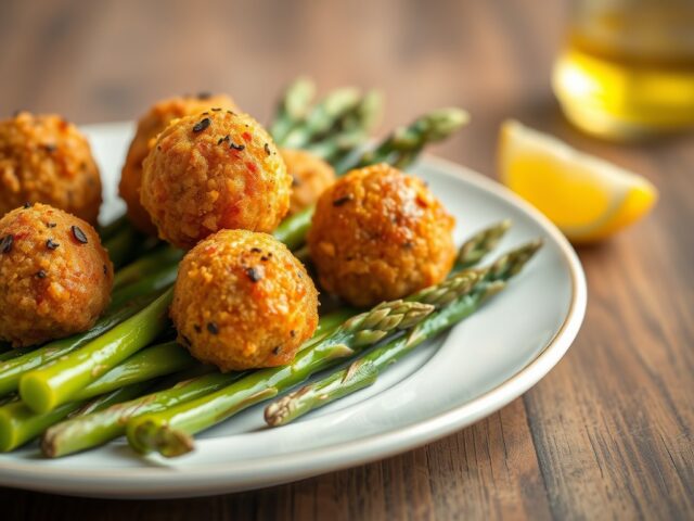 Gefrituurde Boursin balletjes met groene asperges