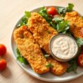 Gefrituurde grietreepjes met rucolasalade en remouladesaus