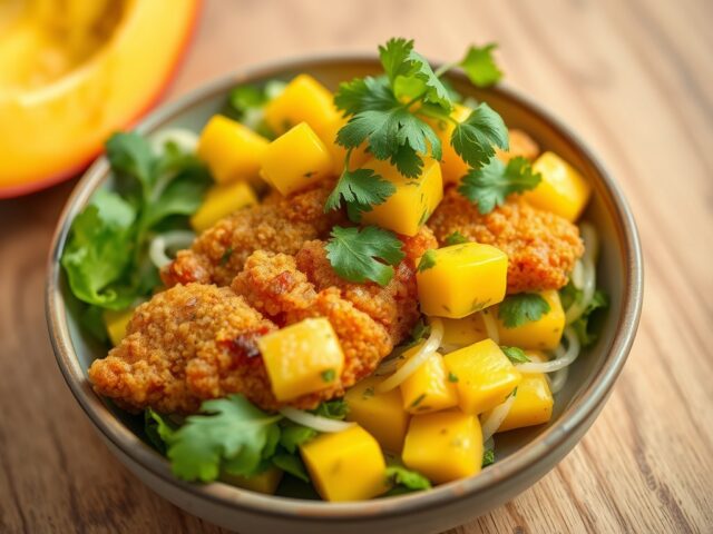 Gefrituurde heilbot met mangosalade