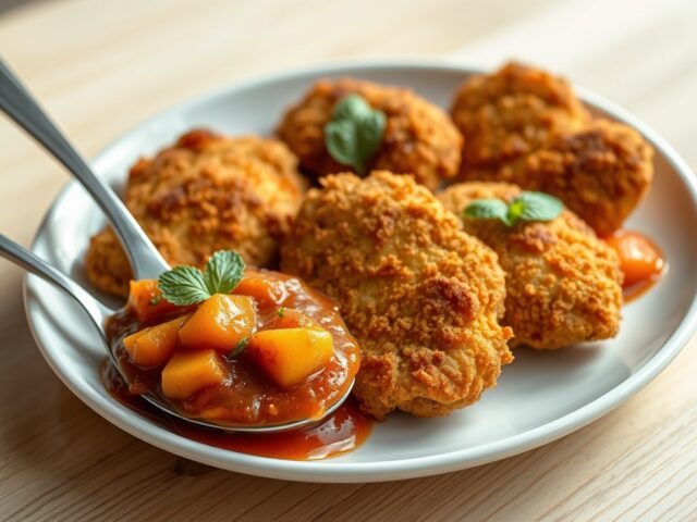 Gefrituurde kipcarbonades met gestoofde pittige pe