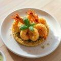 Gefrituurde langoestines op courgettetaartje en co