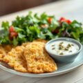 Gefrituurde pladijsfilets met remouladesaus en frisse salade
