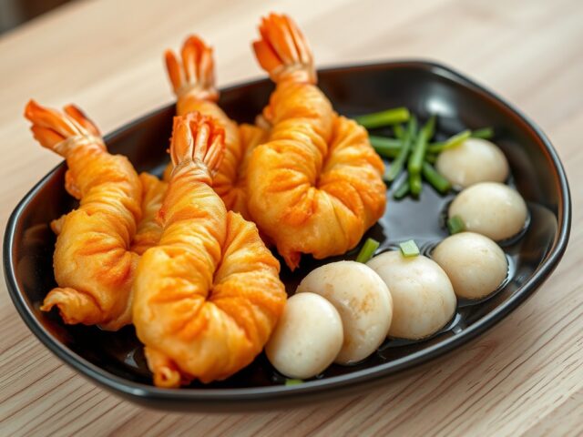Gefrituurde scampi met rijsttaartjes