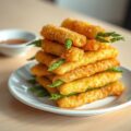 Gefrituurde vingers van gerookte paling en asperge