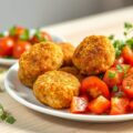 Gefrituurde visbolletjes met tomatensalade