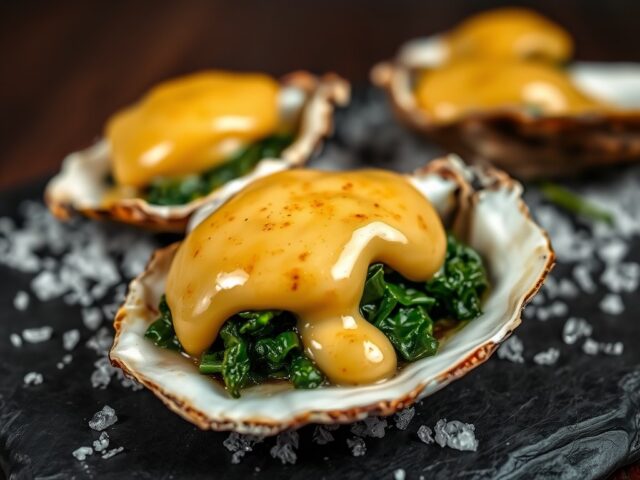 Geglaceerde oesters met spinazie