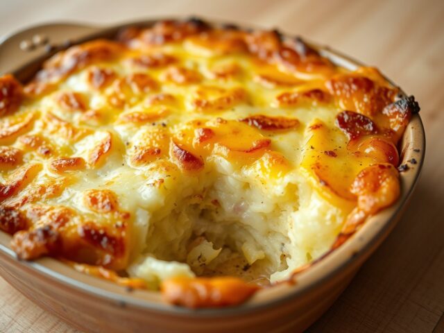 Gegratineerde aardappelschotel met brie