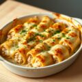 Gegratineerde cannelloni met prei en kip