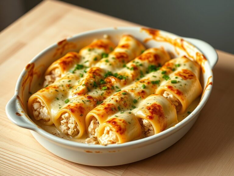 Gegratineerde cannelloni met prei en kip