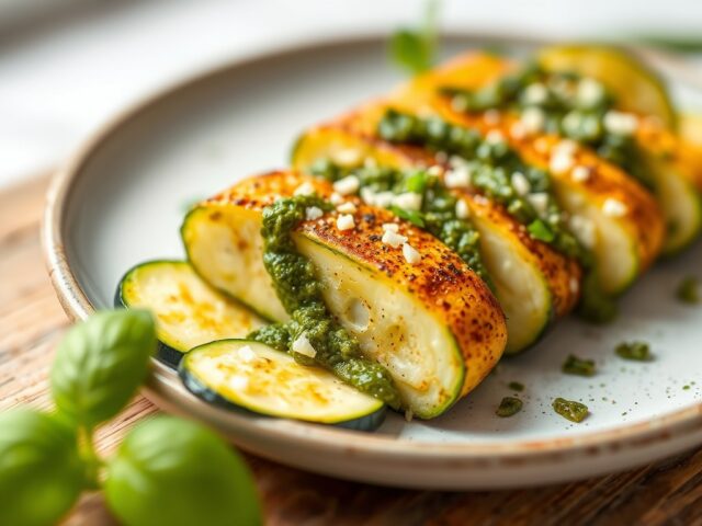 Gegratineerde courgettes met pesto — AI-gegenereerde illustratie