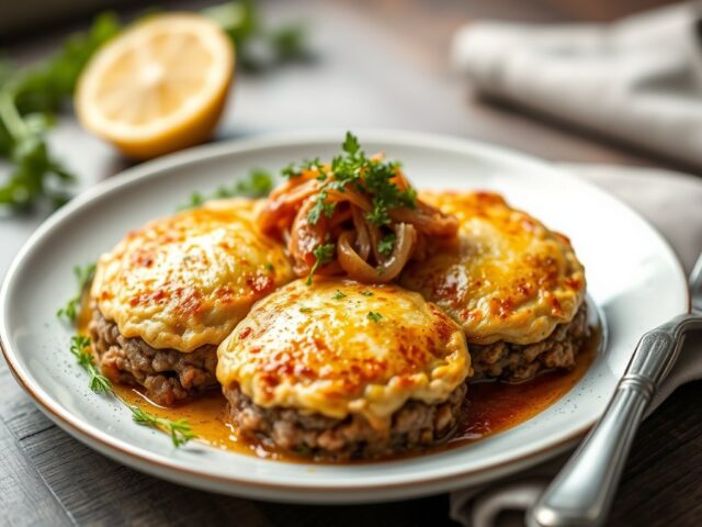 Gegratineerde gembervisfilets — AI-gegenereerde illustratie