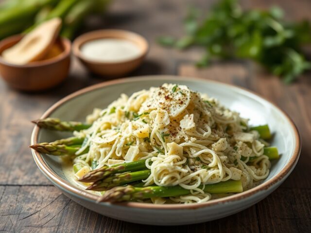 Gegratineerde groene asperges + witte truffelolie