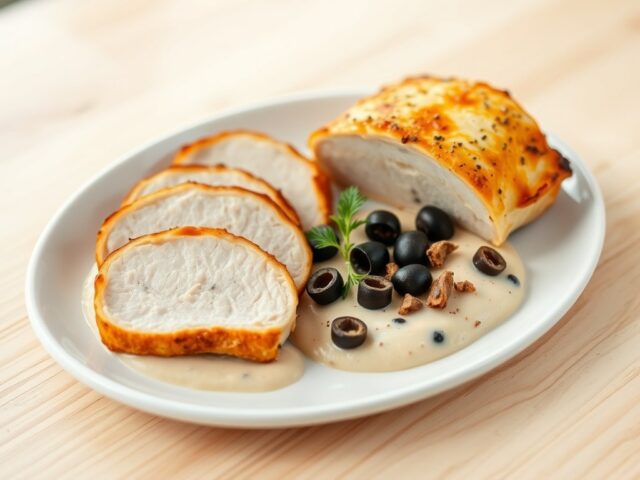 Gegratineerde kalkoenhaasfilets met auberginemouss