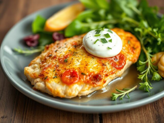 Gegratineerde kipfilet — AI-gegenereerde illustratie