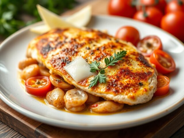 Gegratineerde kipfilet — AI-gegenereerde illustratie