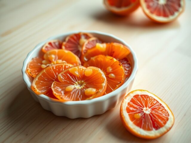 Gegratineerde partjes van roze pompelmoes