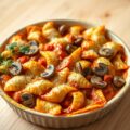 Gegratineerde pasta met champignons