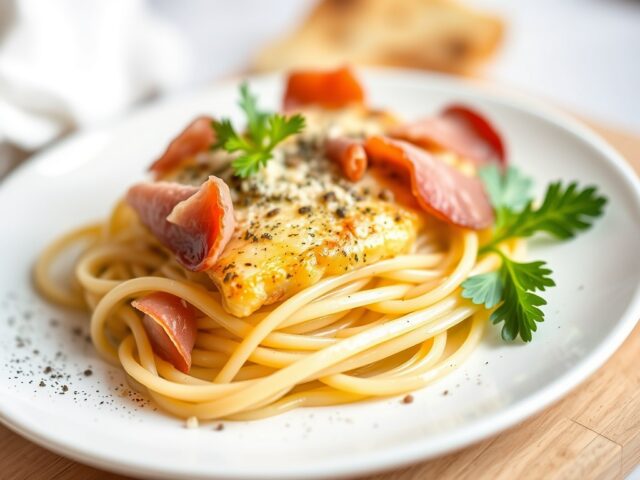 Gegratineerde prei met tagliatelle — AI-gegenereerde illustratie