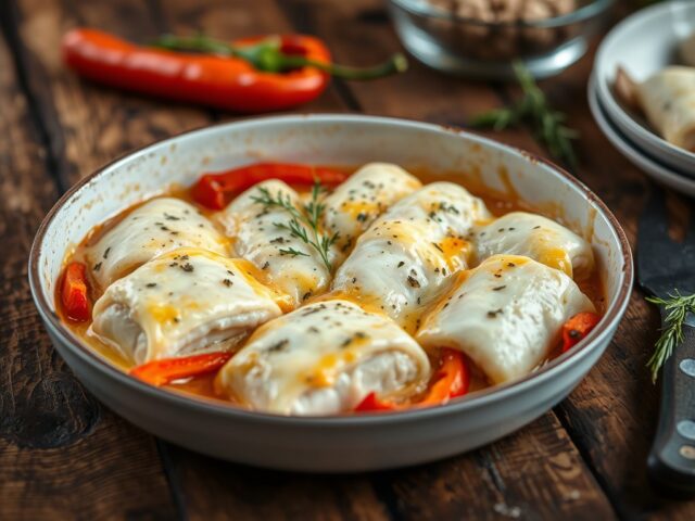 gegratineerde scholrolletjes met paprika