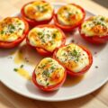 Gegratineerde tomaten gevuld met geitenkaas