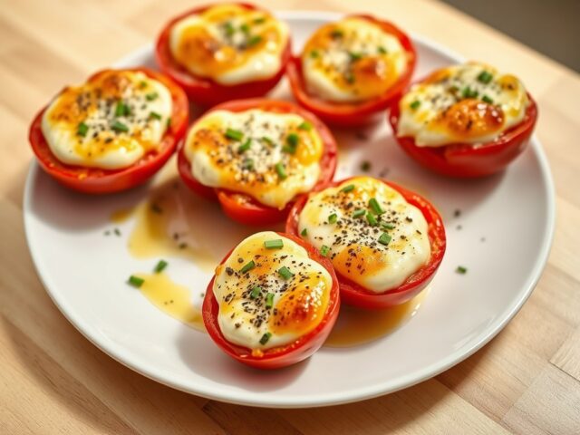 Gegratineerde tomaten gevuld met geitenkaas