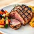 Gegrild kalfsvlees ratatouille, gratin met verse kruiden