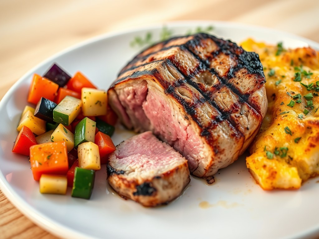 Gegrild kalfsvlees ratatouille, gratin met verse kruiden, AI-gegenereerde illustratie