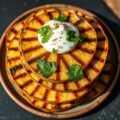 Gegrilde aardappelschijfjes met zure room