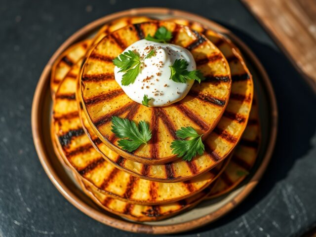 Gegrilde aardappelschijfjes met zure room