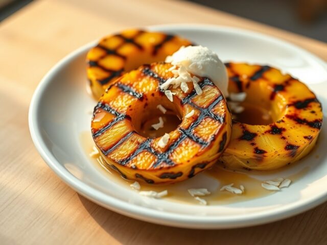 Gegrilde ananas met honing en ijs