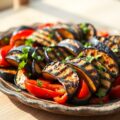 Gegrilde aubergine en paprika