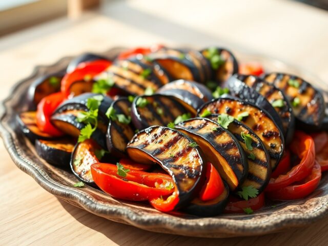Gegrilde aubergine en paprika