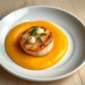 Gegrilde coquille op een bedje van mangopuree