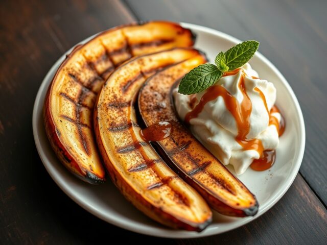 Gegrilde geflambeerde Bananen met Roomijs