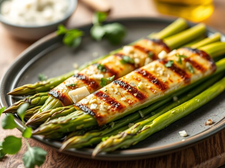 Gegrilde groene asperges met rucola