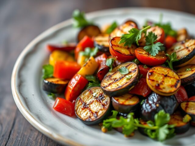 Gegrilde groentesalade — AI-gegenereerde illustratie