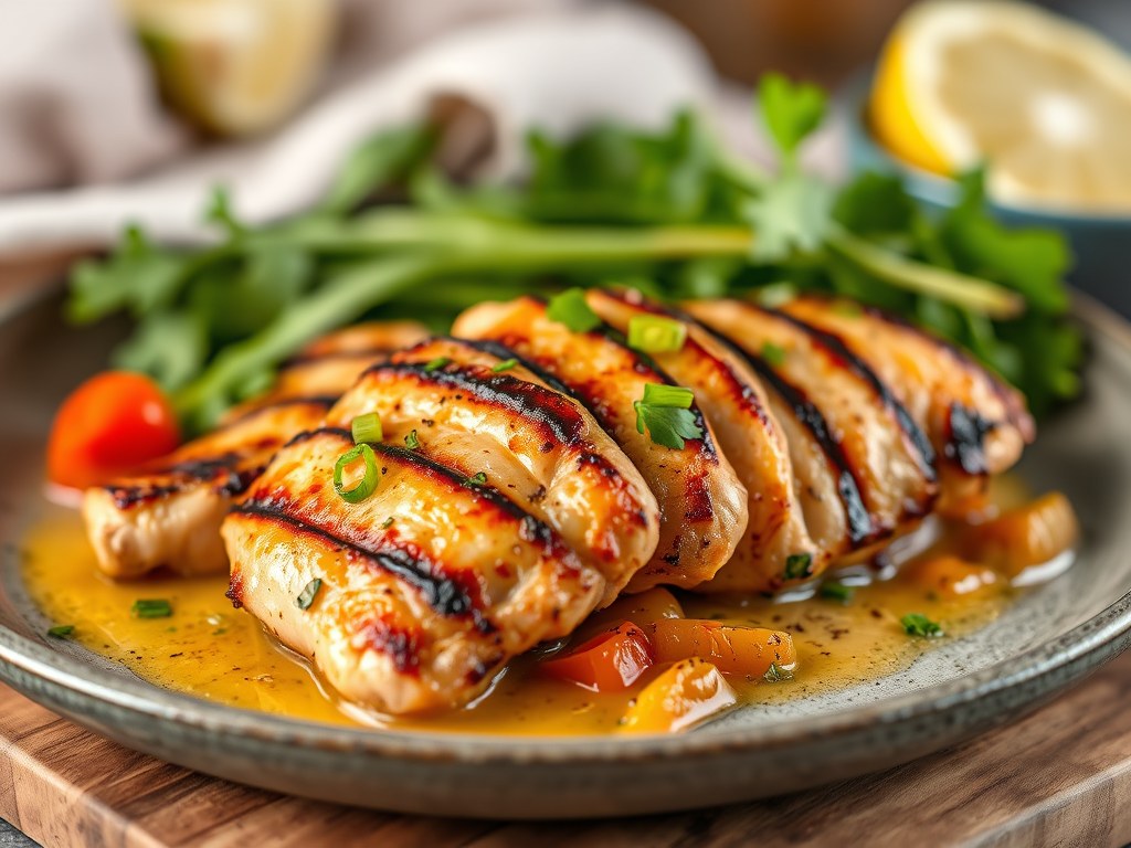 Gegrilde kip met limoen – gembersaus, AI-gegenereerde illustratie